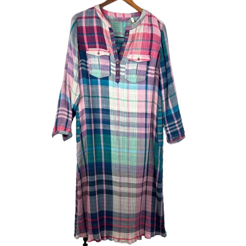 Soft Surroundings Dress Petite Large Cayman Plaid Cotton Multi Color